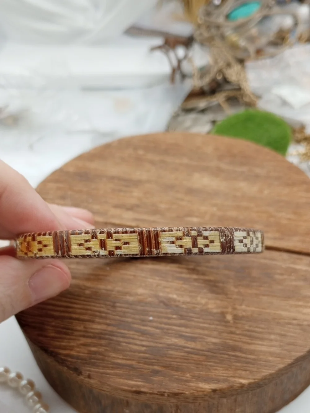 Woven Brown and Cream Bangle Bracelet B1010